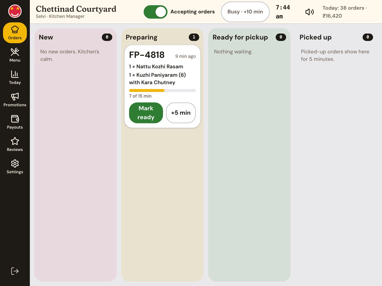 FullPlate food ordering app and live kitchen screen dashboard